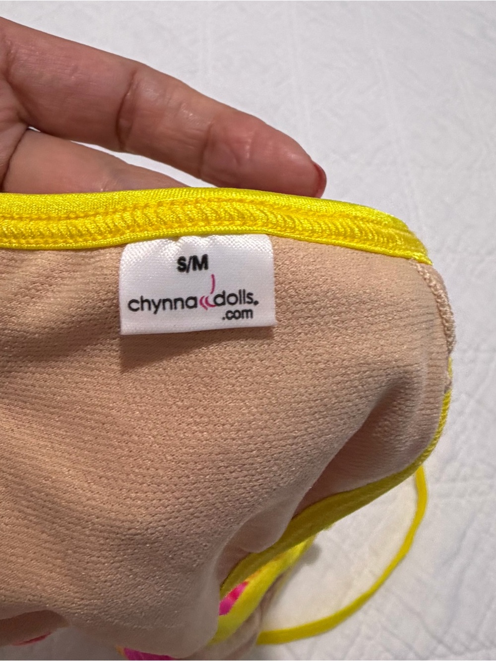 Pink and Yellow Lace Trim Triangle Bikini S/M - Picture 5 of 6